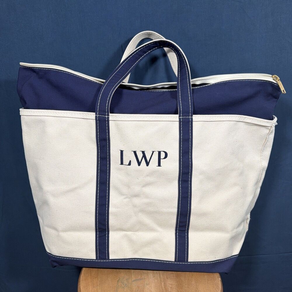 Vintage L.L. Bean Boat And Tote Bag Blue Straps Made In USA Zip Top XL